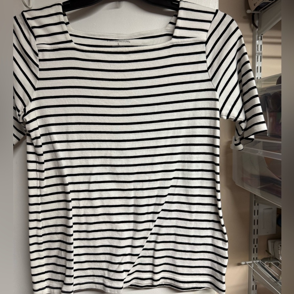 Croft & Barrow Black and White Striped Short Sleeve Top